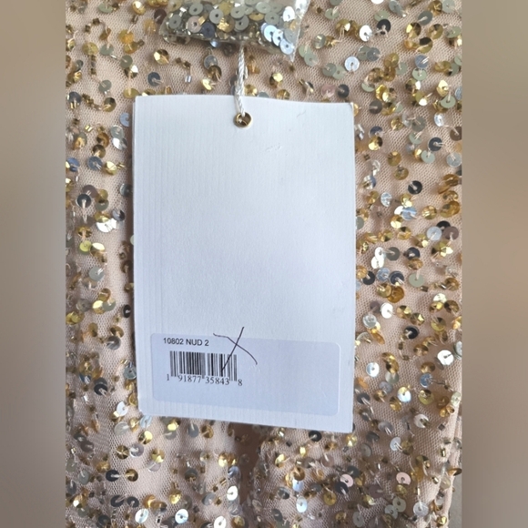 NWT! Mac Duggal, Fully Sequined Ruffle Tiered 3/4 Sleeve Midi Dress,Nude, SIZE 2 - Picture 12 of 12